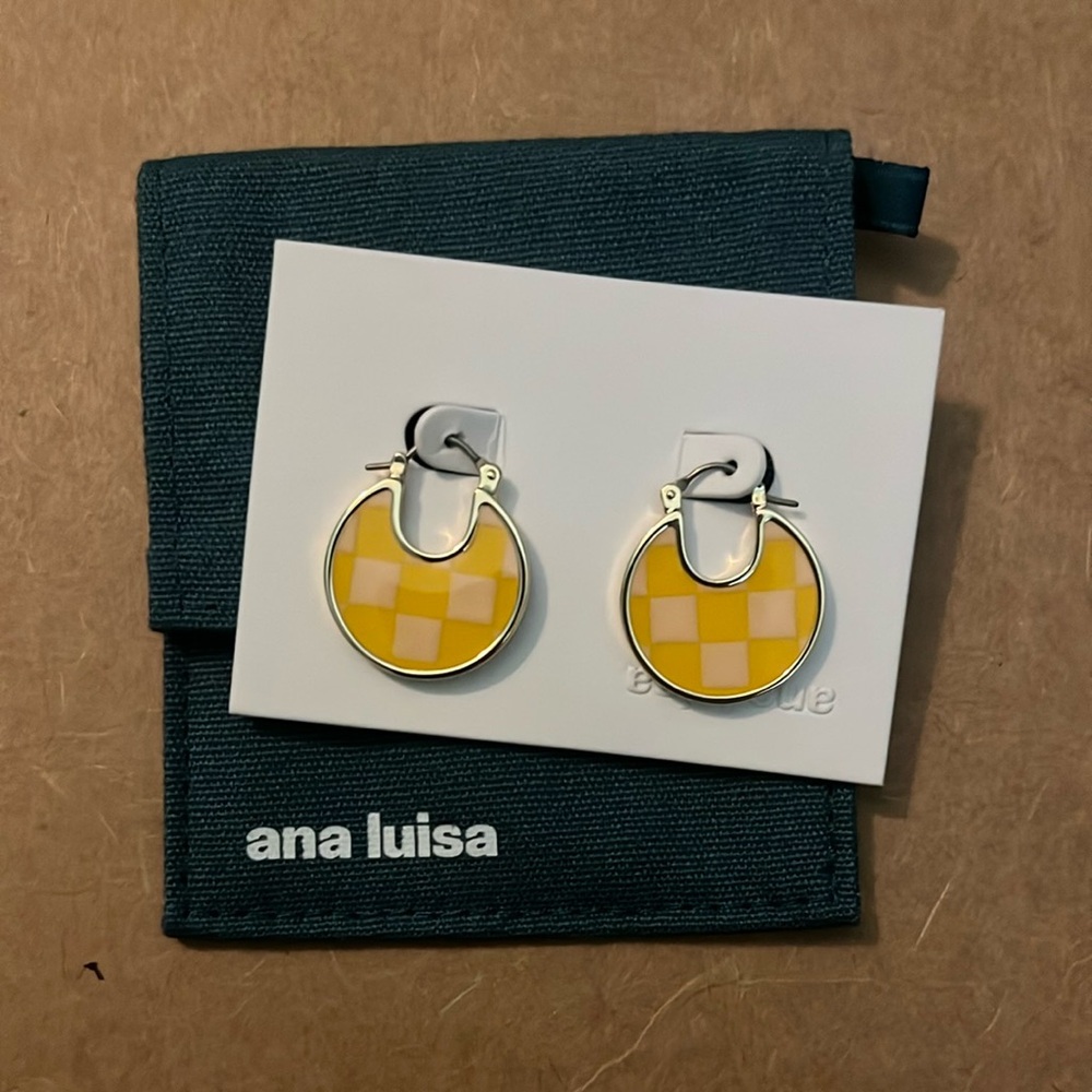 Ana Luisa Hana Checker Dandelion Enamel Disc Hoops - Picture 2 of 3
